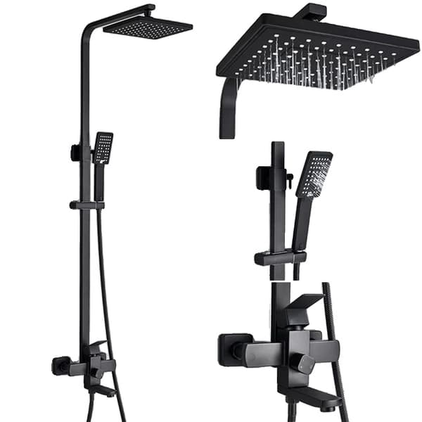 Brusearmatur, vægmonteret, 8" regnbruser, Mat Sort Matte Black