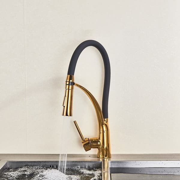Elegant sort & guld køkkenvandhane med keramisk kassette & drejelig udløb