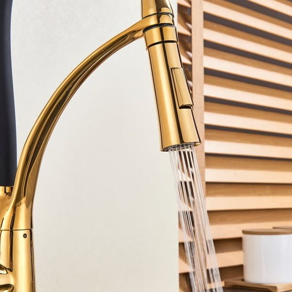 Elegant sort & guld køkkenvandhane med keramisk kassette & drejelig udløb