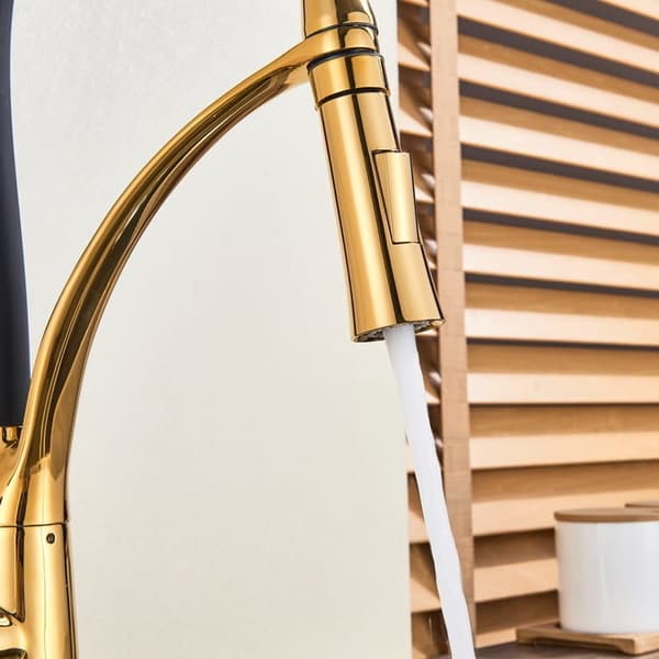 Elegant svart & guld högklassig kökskran med keramisk kassett och avtagbar utlopp