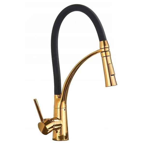 Elegant svart & guld högklassig kökskran med keramisk kassett och avtagbar utlopp