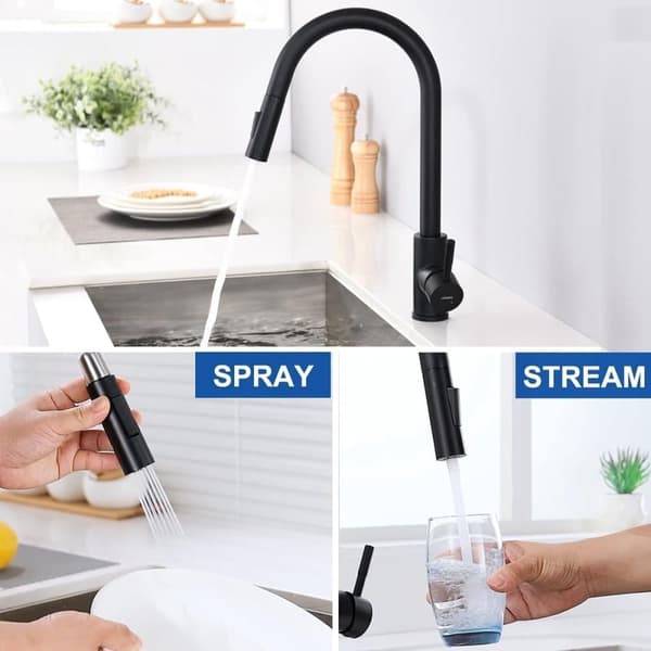 Keittiöhana ulosvedettävällä Spray Mattamusta 360 Pyörivä ruostumattomasta teräksestä valmistettu sekoitin Keittiön pesuallas 2 toimintoa keittiöhana