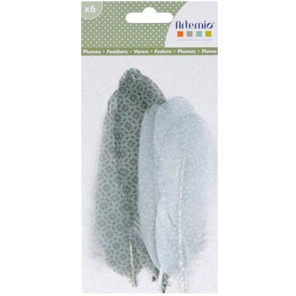 6 tryckta fjädrar Misty Winter