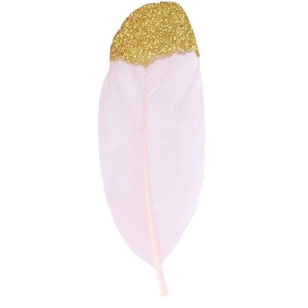 Set med 6 rosa fjädrar med glittrig guldspets - NO NAME - 11x3,5 cm