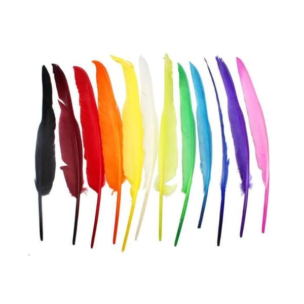 Set med 12 indiska fjädrar - Mått 35cm - 12 färger - Sodertex - L785012 TU Sortiment