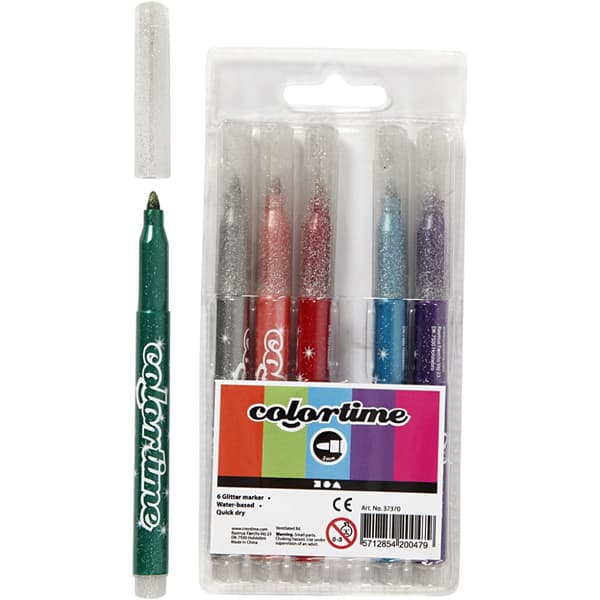 Colortime glittertusch - 4,2 mm - Mixade färger - 6 st