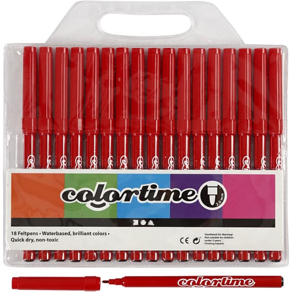 Colortime tuschpennor - Röda - 2 mm - 18 st