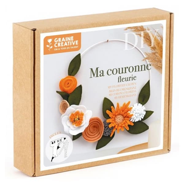 Kit DIY filt - Graine Creative - Min blommiga krans - 20 cm - Blandad - Hemmagjord dekoration