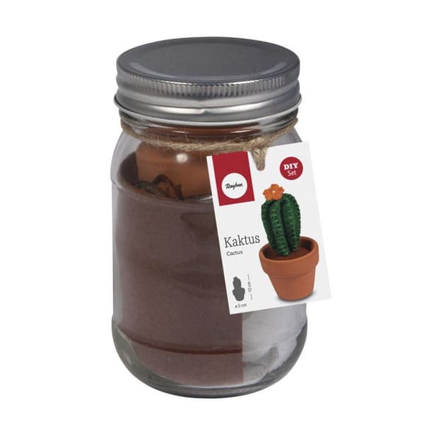 Kit med filt och broderi Kaktus 5cm ø 10cm glas