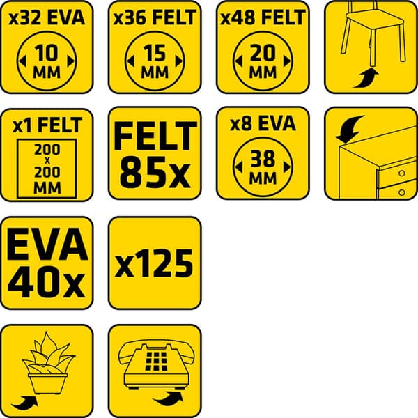 Filt- og EVA-skumpuder, selvklæbende, hvide, 125 stk.