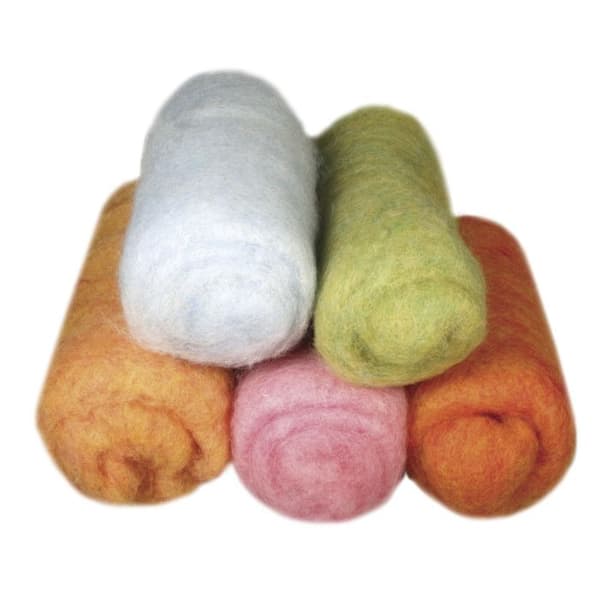 Virgin ull / Fleece, spräcklig, Sommarmix Pastelltoner, 5 färger på 20g