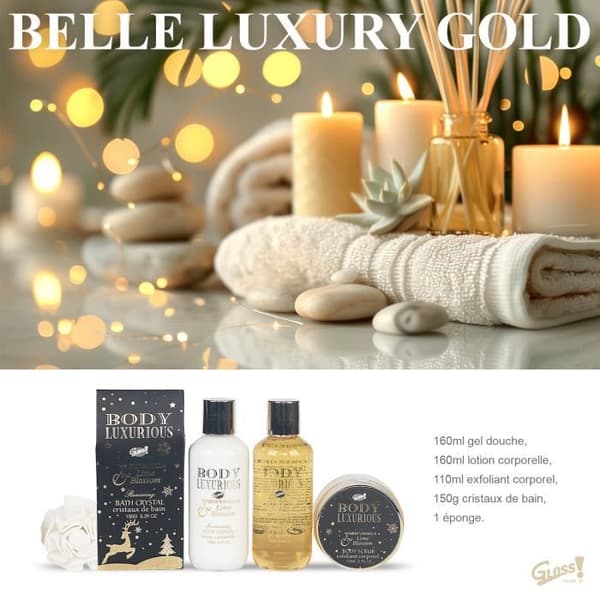 Gourmetkorg med kroppsvård - Vanilj &amp; Lind - Duschgel, Lotion, Peeling, Badkristaller
