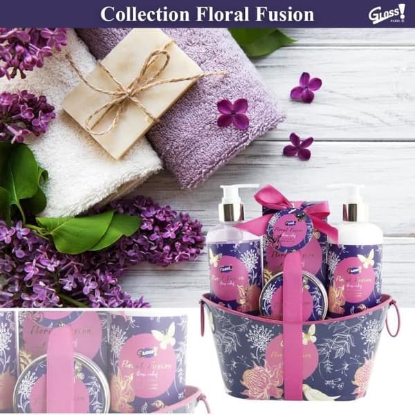 Coffret vård - GLOSS - Floral Fusion - Lilja & fresia - Badsalt - Kroppssmör - Duschgel