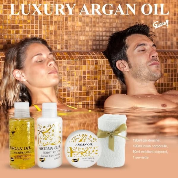 Badkar - GLANS - Svart metallbur - Arganolja - 4 produkter - Originalpresent