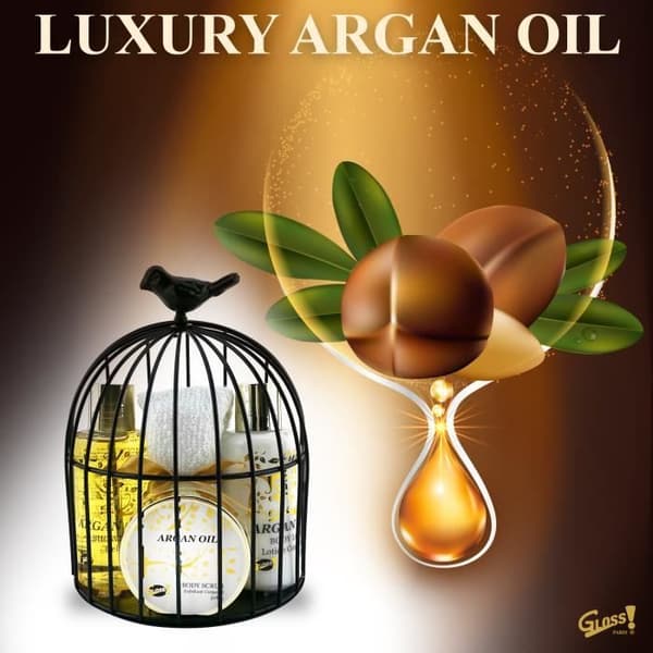 Badkar - GLANS - Svart metallbur - Arganolja - 4 produkter - Originalpresent
