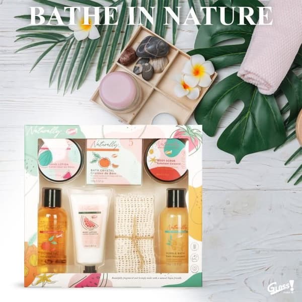 Badkit - GLOSS - Naturligt - 7 delar - Duschgel 160ml - Bubblesbad 160ml - Handduk i sisal