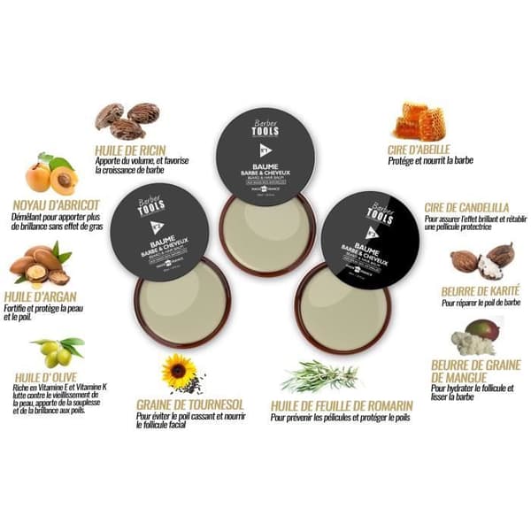Kit med 3 skäggbalsam | Nr 1/2/3 | med 100% naturliga oljor 3X30ml - GJORT I FRANKRIKE - ger näring, återfuktar, struktur