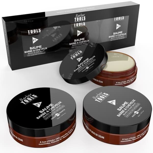 Kit med 3 skäggbalsam | Nr 1/2/3 | med 100% naturliga oljor 3X30ml - GJORT I FRANKRIKE - ger näring, återfuktar, struktur