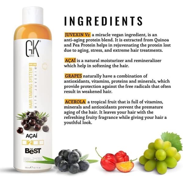 GK HAIR Global Keratin Den Bästa ACAI (10.1 Fl Oz/300ml) Vegansk Utjämnande Keratinhårbehandling Professionell Brasiliansk Komplex