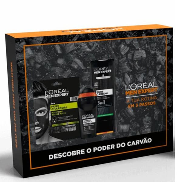 L'Oréal Paris - Coffret Carbone Men Expert - Deodoran + Ansiktsmask i Tyg Kol + Duschgel -