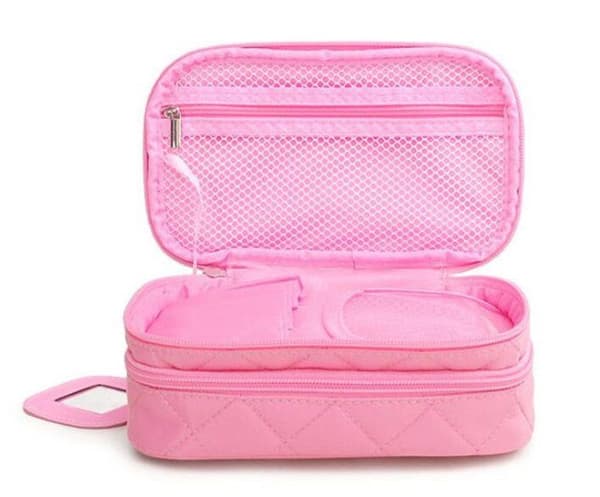 Onegenug - Sminkväska - Sminkväska - 20 x 12 x 8 cm - Dubbellager med spegel för kvinnor, Rosa S, S, Rosa S, S