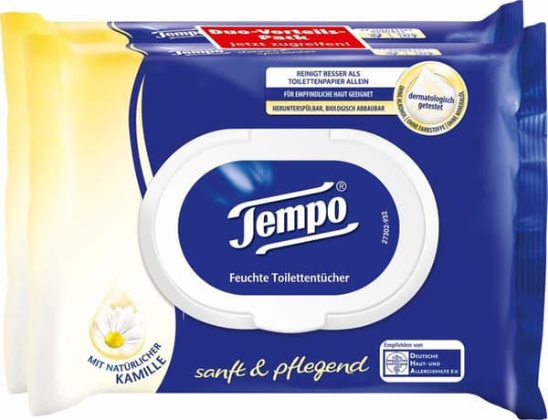 Tempo - 836198 - Milt och vårdande fuktigt toalettpapper (med aloe vera), 16 x 42 våtservetter