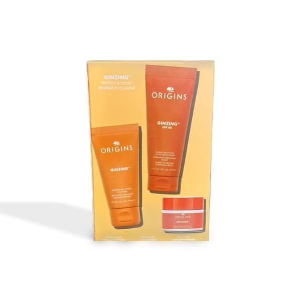 Vårdsats - Origins - Ginzing - Exfolierande rengöring 30ml - Fuktgivande foundation SPF40 50ml - Ögonkräm 15ml