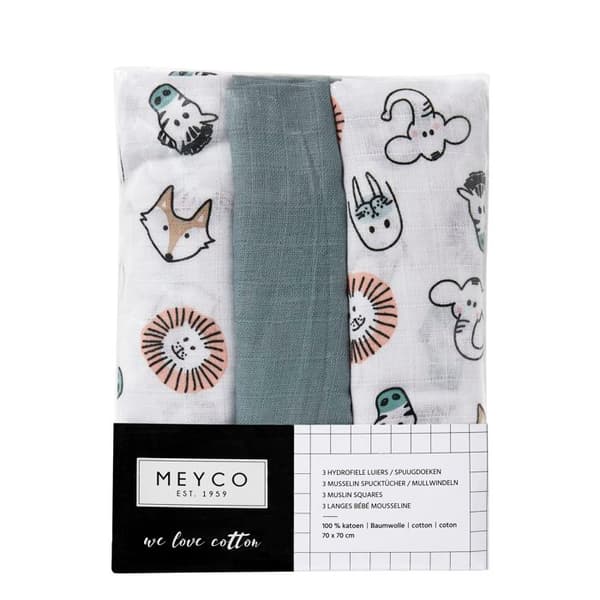 Meyco Baby Animal absorberande servetter - paket om 3 - flerfärgad - 70x70cm