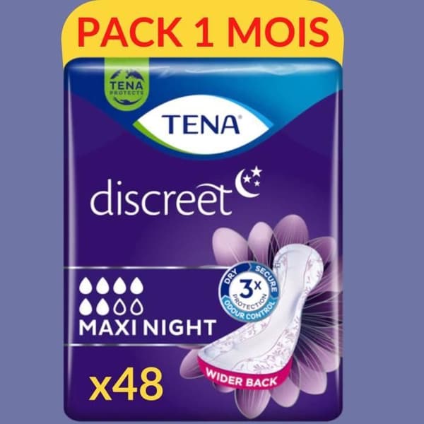 TENA Diskret Maxi Night | Inkontinensskydd för kvinnor | Absorbenter för urinläckor| Maxi Comfort Night | 48 enheter