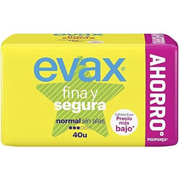 Normala kompresser utan vingar - EVAX - Segura - 40 enheter - Läckspärr - Medium Flow
