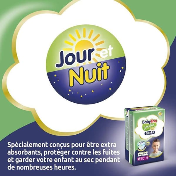 Inkontinensprodukter - urinläckage - enures Babylino Sensitive Cotton Soft, 14 Målvärda Blöjor, Storlek 8 (20+ Kg)