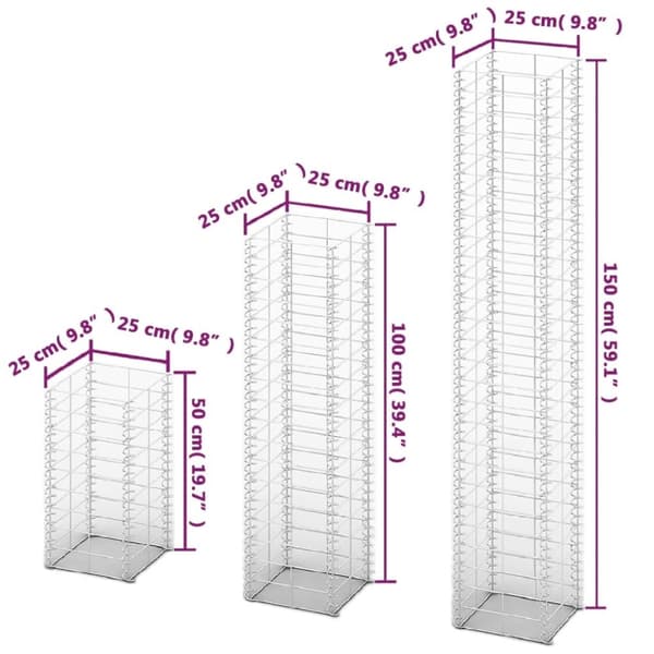 vidaXL Gabion-/kivikorisarja 3 kpl galvanoitu vaijeri