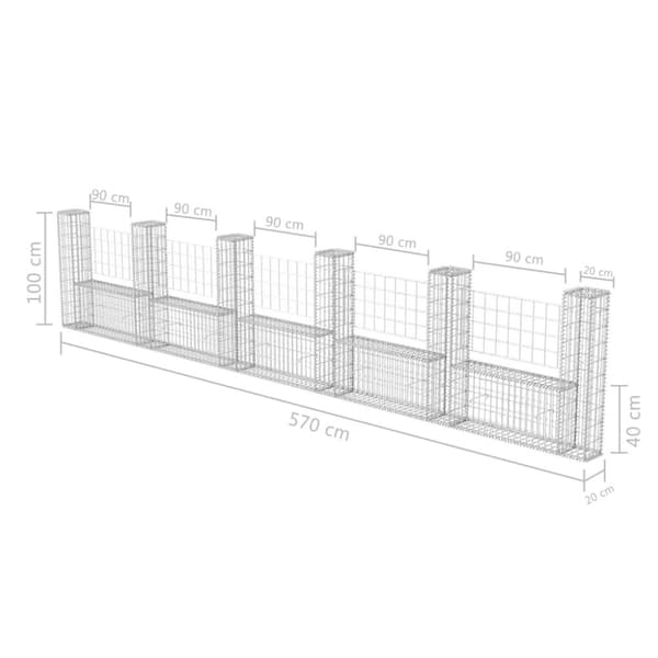 vidaXL gabionkurv U-facon 570 x 20 x 100 cm galvaniseret stål