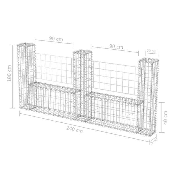 vidaXL Gabionkurv u-form galvanisert stål 240x20x100 cm