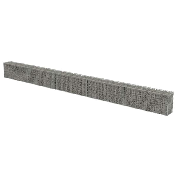 vidaXL gabionvæg med dæksler galvaniseret stål 600 x 30 x 50 cm