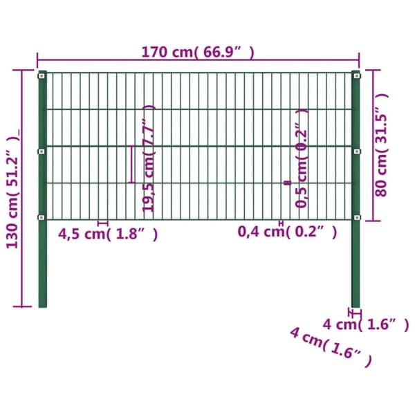 vidaXL Gjerdepanel med stolper jern 1,7x0,8 m grønn