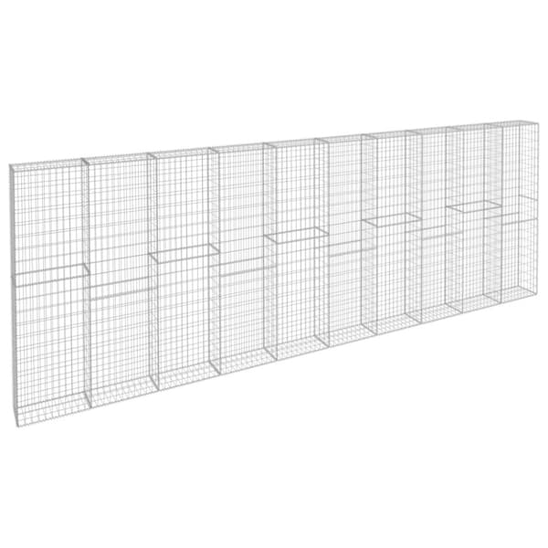 vidaXL gabionvæg med dæksler galvaniseret stål 600 x 30 x 200 cm