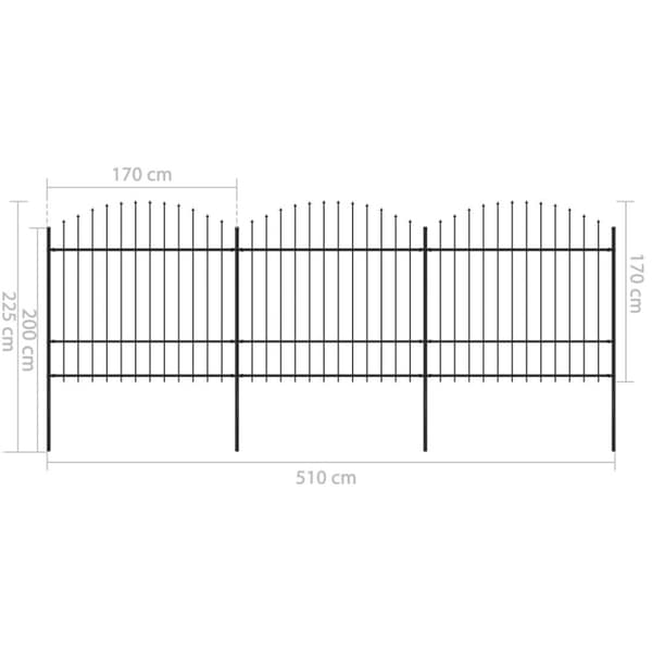 vidaXL Puutarha-aita keihäskärjillä teräs (1,5-1,75)x5,1 m musta