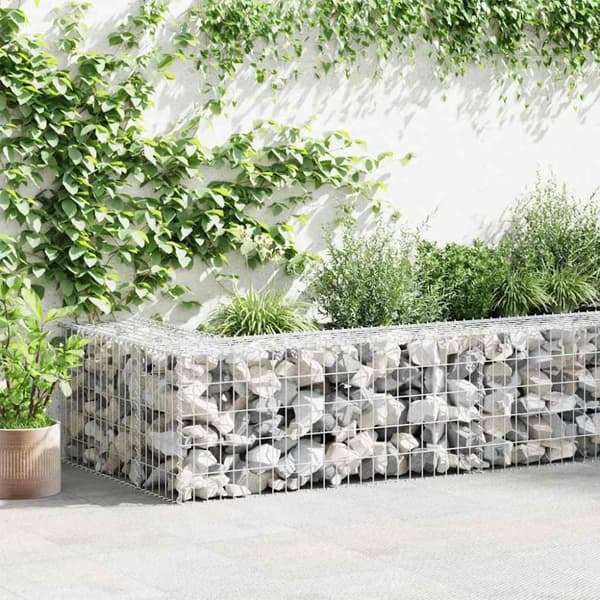 vidaXL gabionvæg med dæksler 900x30x50 cm galvaniseret stål