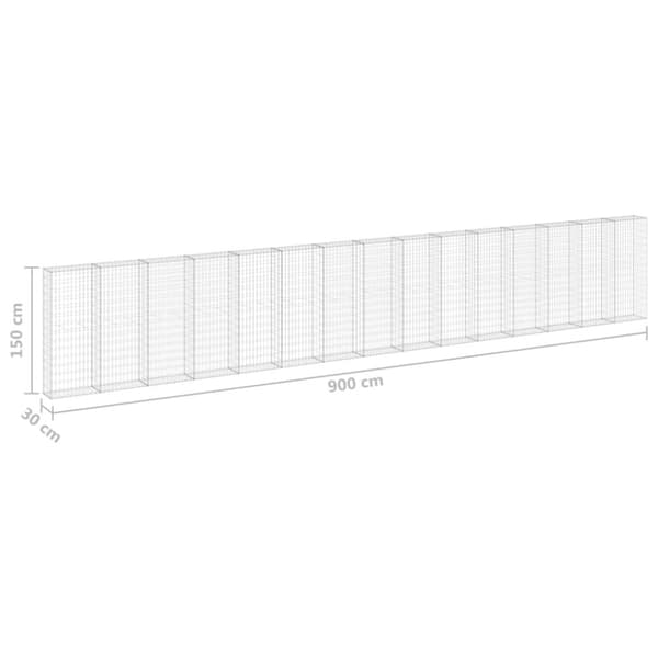 vidaXL Gabion med dekker galvanisert stål 900x30x150 cm