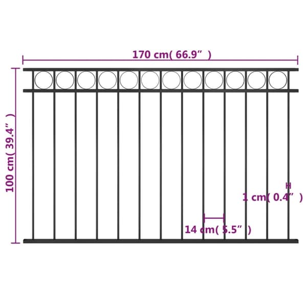 vidaXL hegnspanel 1,7x1 m stål sort