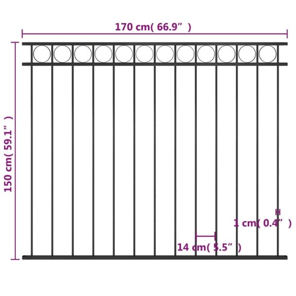 vidaXL Gjerdepanel stål 1,7x1,5 m svart