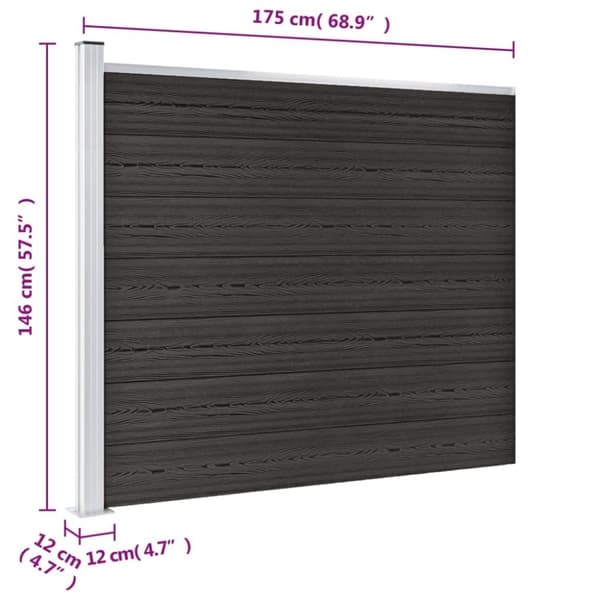vidaXL hegnspanel 175x146 cm WPC grå