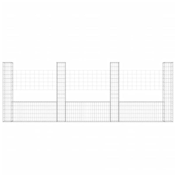 vidaXL gabionkurv med 4 stolper 380x20x150 cm U-facon jern