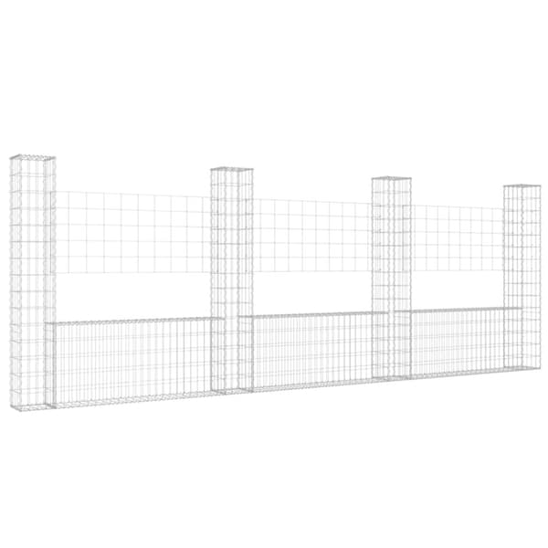 vidaXL gabionkurv med 4 stolper 380x20x150 cm U-facon jern