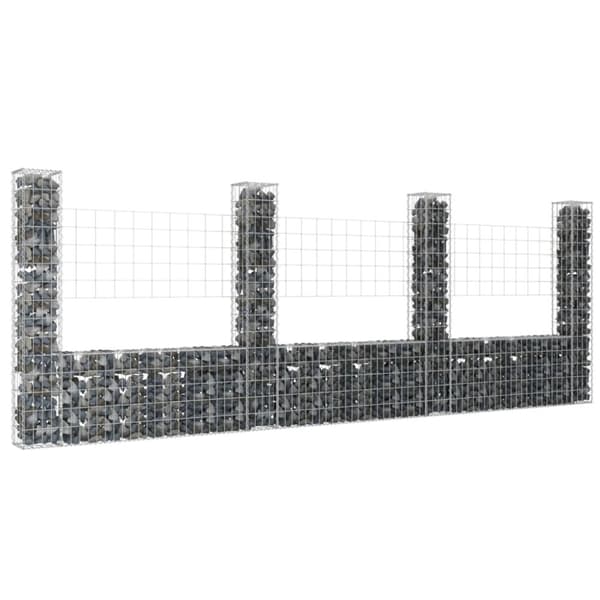 vidaXL gabionkurv med 4 stolper 380x20x150 cm U-facon jern