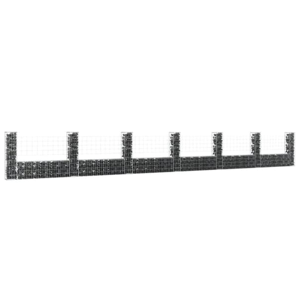 vidaXL Gabionkurv u-formet med 7 stolper jern 740x20x100 cm