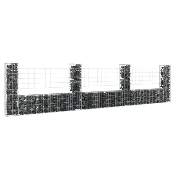 vidaXL gabionkurv med 4 stolper 380x20x100 cm U-facon jern
