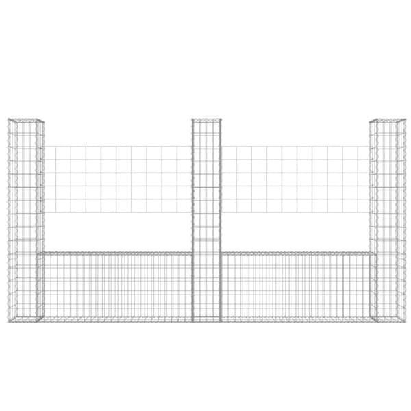 vidaXL U-formad gabionkorg med 3 stolpar järn 260x20x150 cm