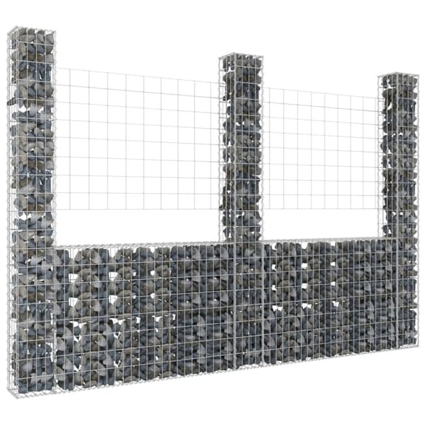 vidaXL Gabionkurv u-formet med 3 stolper jern 260x20x200 cm